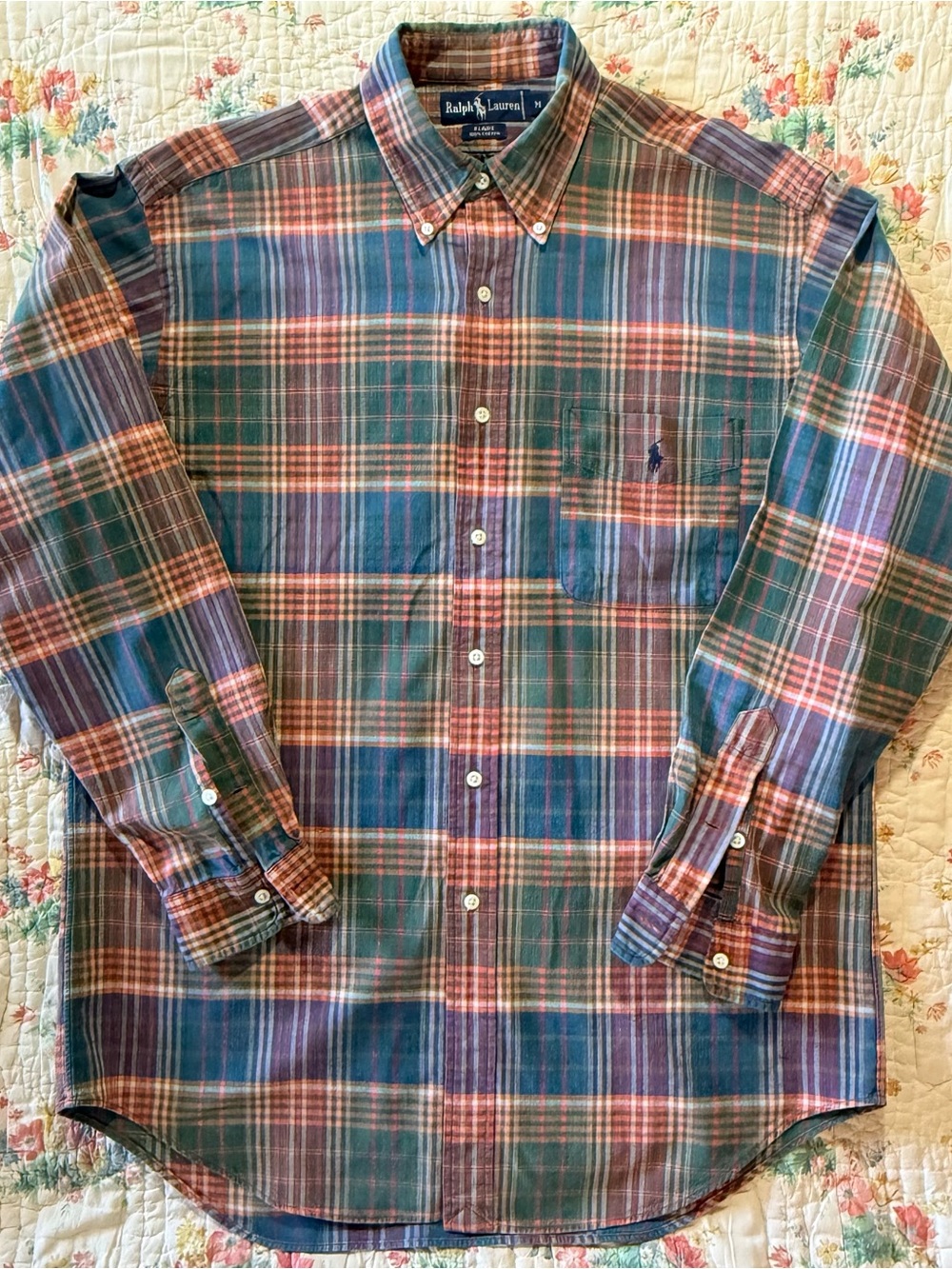 Vintage Ralph Lauren Blaire Madras Plaid Button Down Shirt M 90s Cotton